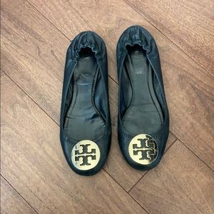 Tory Burch Sz 8 Black Leather Flats